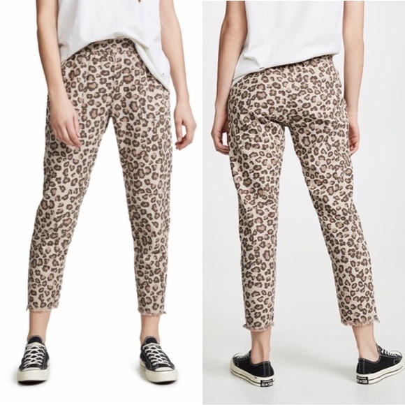 Monrow Leopard Print Cotton Raw Hem Crop Pull on Pants - Picture 2 of 14